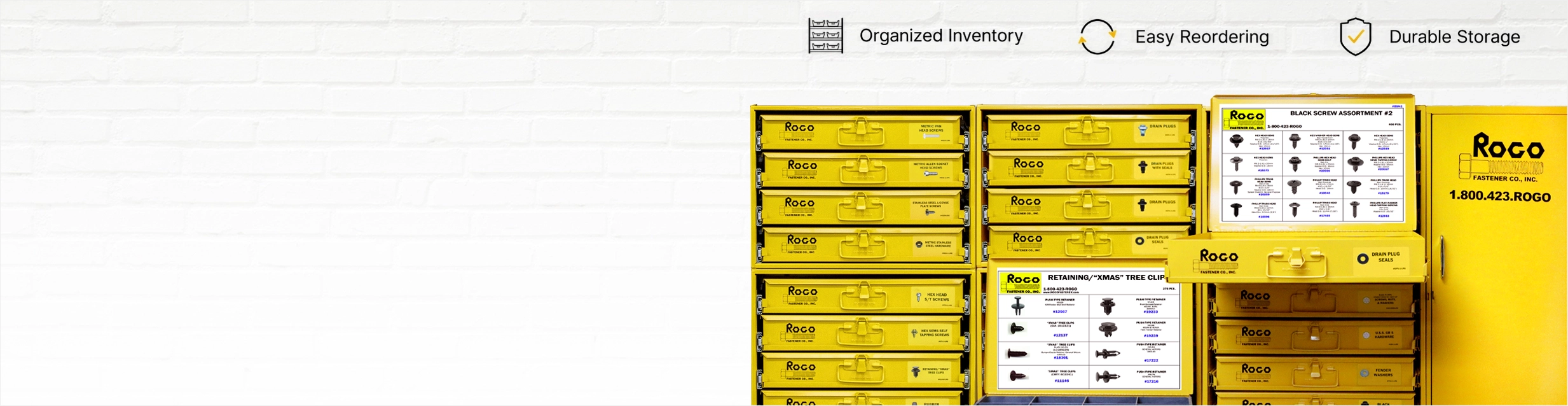 Cabinets and Drawers full of assorted fasteners.